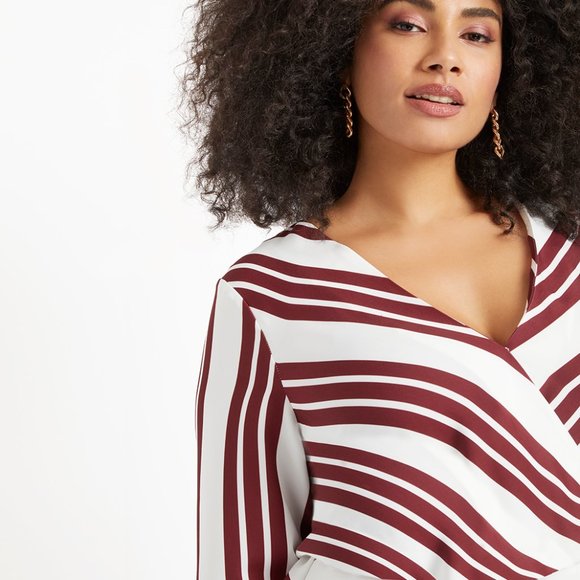 Eloquii - The Wild Stripe Wrap Top - White & Chocolate - Picture 3 of 7